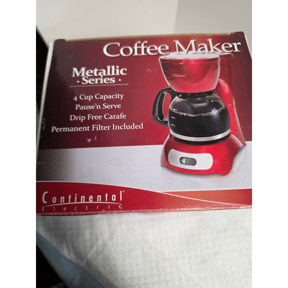 Continental Electric Metallic Series 4 Cup Coffee Maker Red CM43655 New - Picture 2 of 6